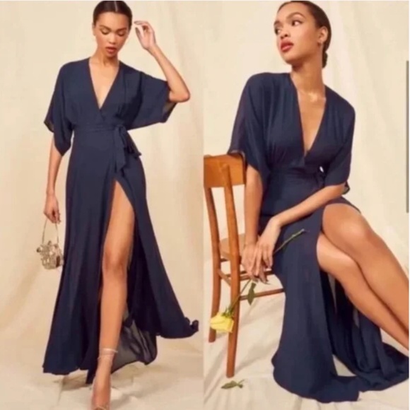 REFORMATION Navy Blue Winslow Maxi Dress Size S - Picture 1 of 11